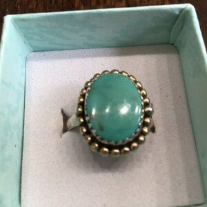 925 sterling silver turquoise split shank ring with sawtooth designed. Size 7.